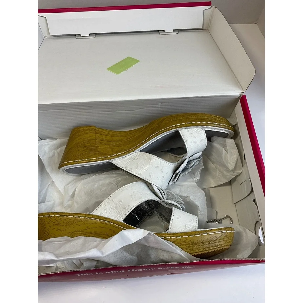 Alegria Morning White Floral Leather Wedge Sandals LAN-460 Womens EU 37 US 7-7.5